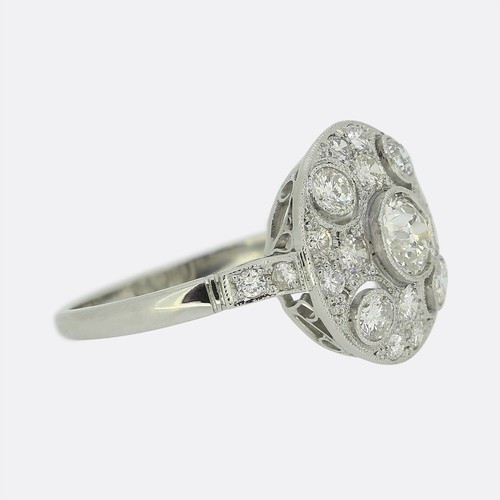 Art Deco Style Diamond Cluster Ring - Platinum - Picture 3 of 4