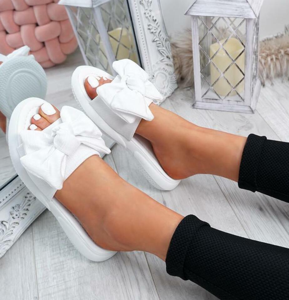 Womens Bows Beach Flip Flops Flat Sliders Summer Sandals Slippers Slip On  Shoes | eBay