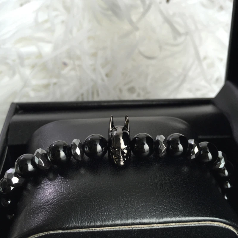 Charm Pulsera Batman Negra Hombres 8mm Negro Natural Ónix Redondo Hombre Cuentas Pulseras Foto 4 de 4