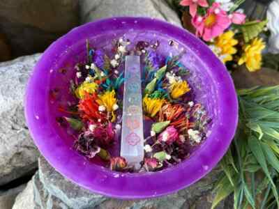 7  Nag Champa Scented Wax Floral Bowl, Purple Scented Bowl with Dried Flowers