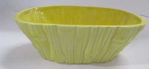 Vtg Yellow Brush Pottery Bamboo Planter # 431 USA Flower Pot 8"