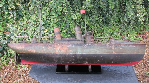 1902 Marklin 75cm clockwork wind-up torpedo boat No72 original motor & funne1s - Picture 23 of 24