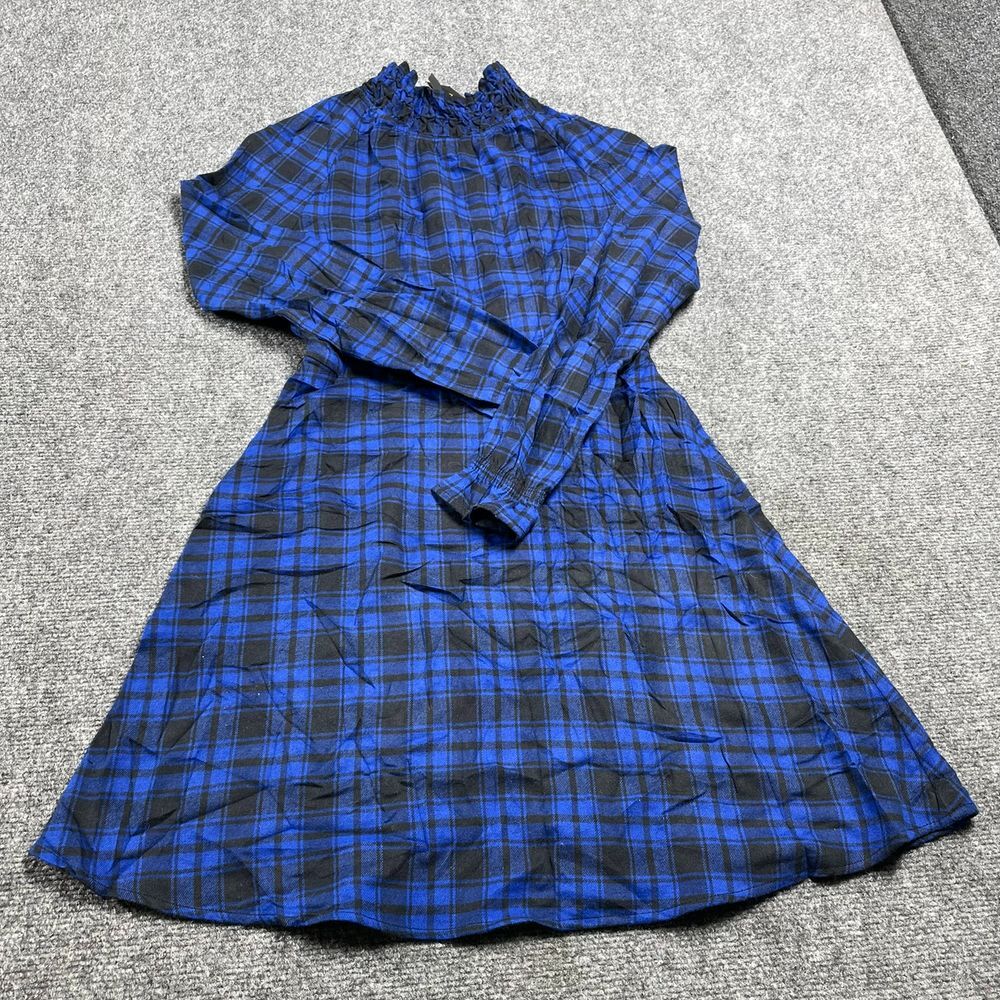 Maje Blue Check Women's Flannel Dress Long Sleeve Knee Length Woven Size 1 Maje Blue Check Women's Flannel Dress Long Sleeve Knee Length Woven Size 1