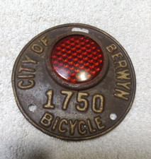 vintage Berwyn Il vtg Bicycle license plate with reflector