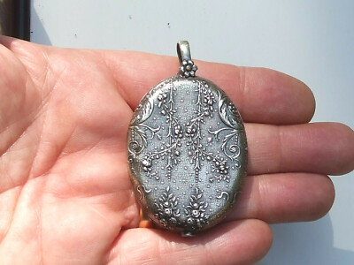 Pendentif Ancien Porte-photo/miroir Argenté Des Années 1930/40 - Occasion En Bon état