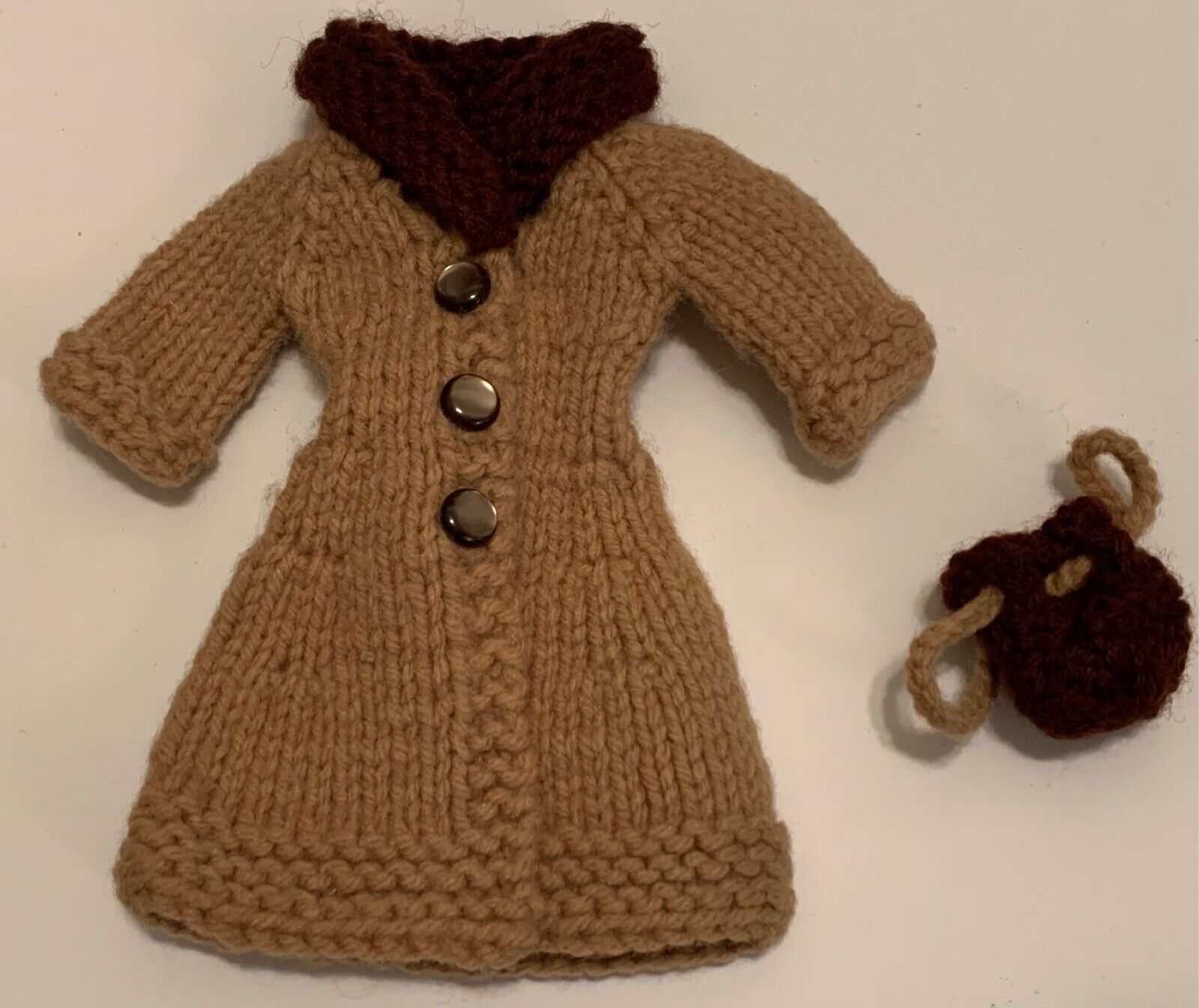 Fits Vintage Sindy Tressy Tammy Two Tone Brown Knit Coat Hat & Bag OOAK? Fashion