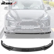 Fits 20-25 Tesla Model Y Front Bumper Lip Spoiler Carbon Fiber Print PP 3PC