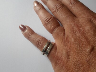 Bague En Argent Massif Avec Onyx Facetté Carré - Dessin Ajouré - Taille 53 - Occasion