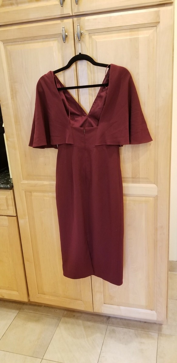 louisa butterfly sleeve cocktail dress DRESS THE POPULATION Louisa Dark Magenta Deep V Butterfly Sleeve Dress Size  Small NEW