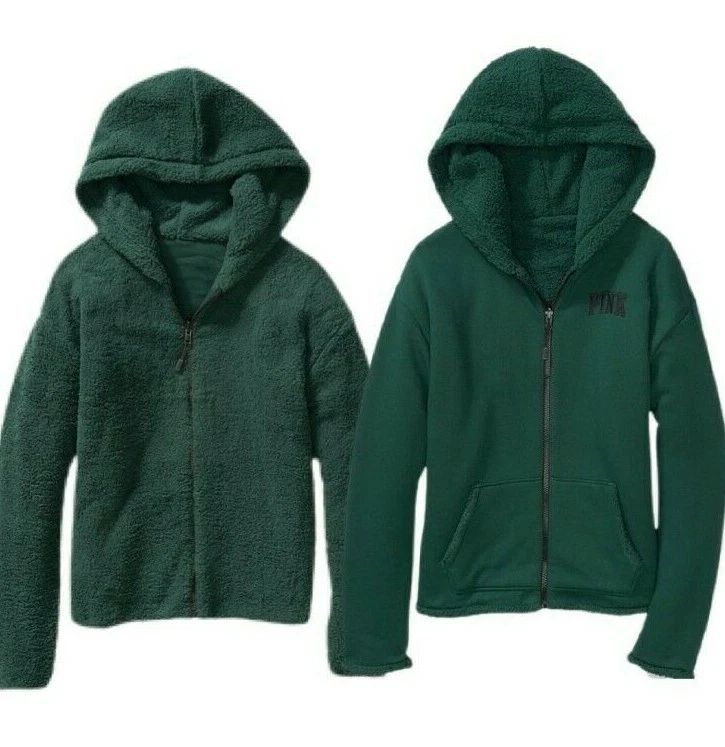 UNDERCOVER Victorias Secret ROSA reversibile pile sherpa felpa giacca full zip verde