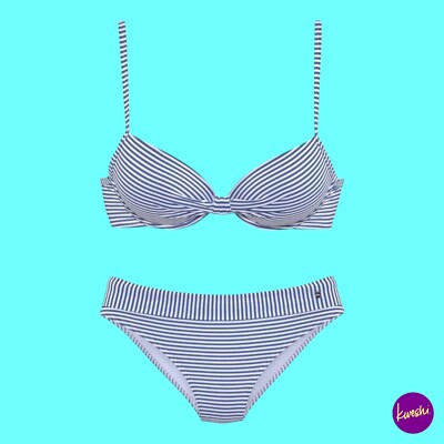 S.OLIVER Damen Maritim Bikini Set, hellblau & weiß gestreift, UK 10B, EU 36B