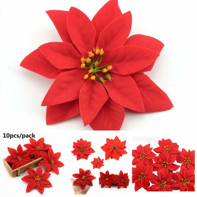 Decor Christmas Tree Xmas Poinsettia Flower Gift Ornament 10pcs Glitter Wedding eBay