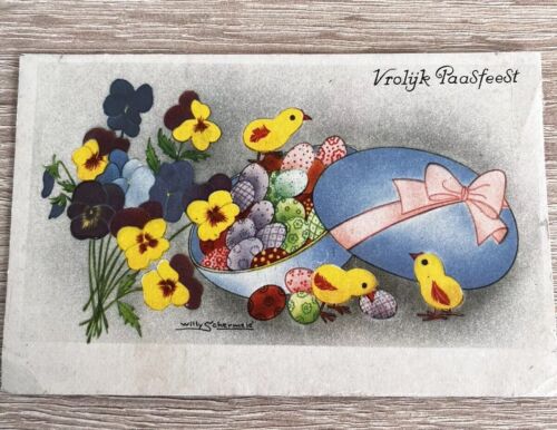 1946 Netherlands Happy Easter Postcard - Willy Schermele Vrolijk Paasfeest - Afbeelding 1 van 5