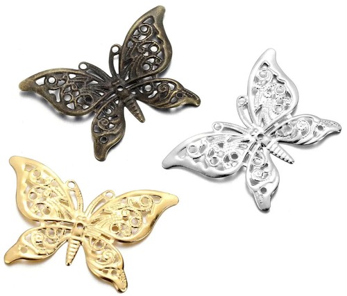 Filigree Butterfly Scrapbooking Embellishment Charms- Mixed Colour Metal 10pcs - Picture 2 of 3