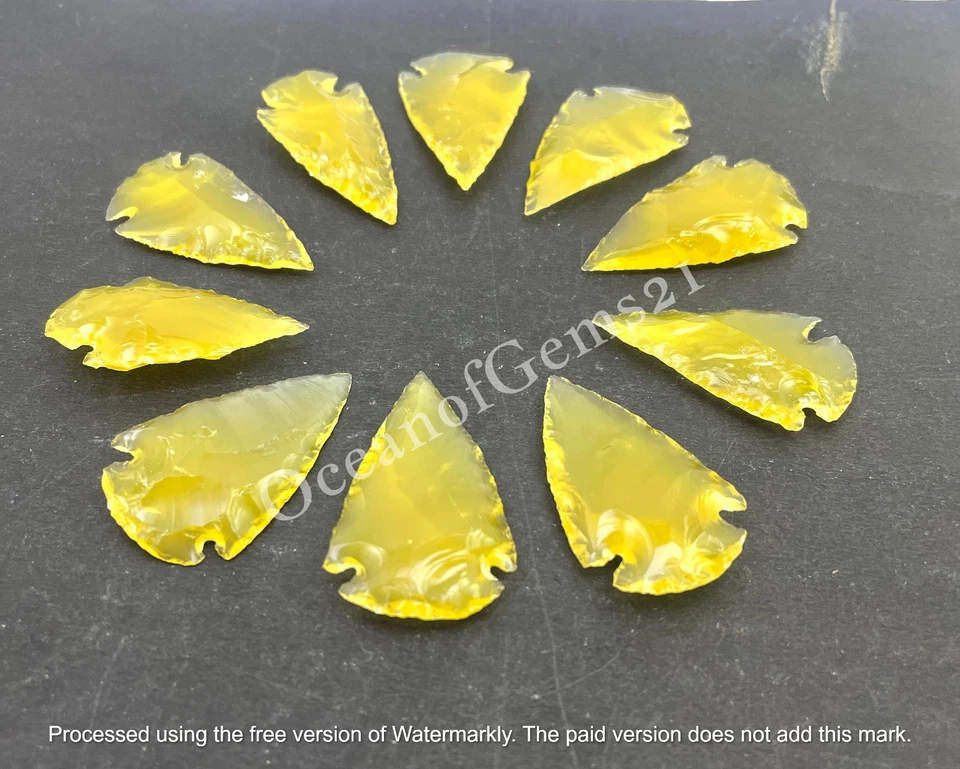Cristal punta de flecha de obsidiana amarilla hecho por el hombre, 4 piezas, cabujón de piedras preciosas sueltas Foto 4 de 4