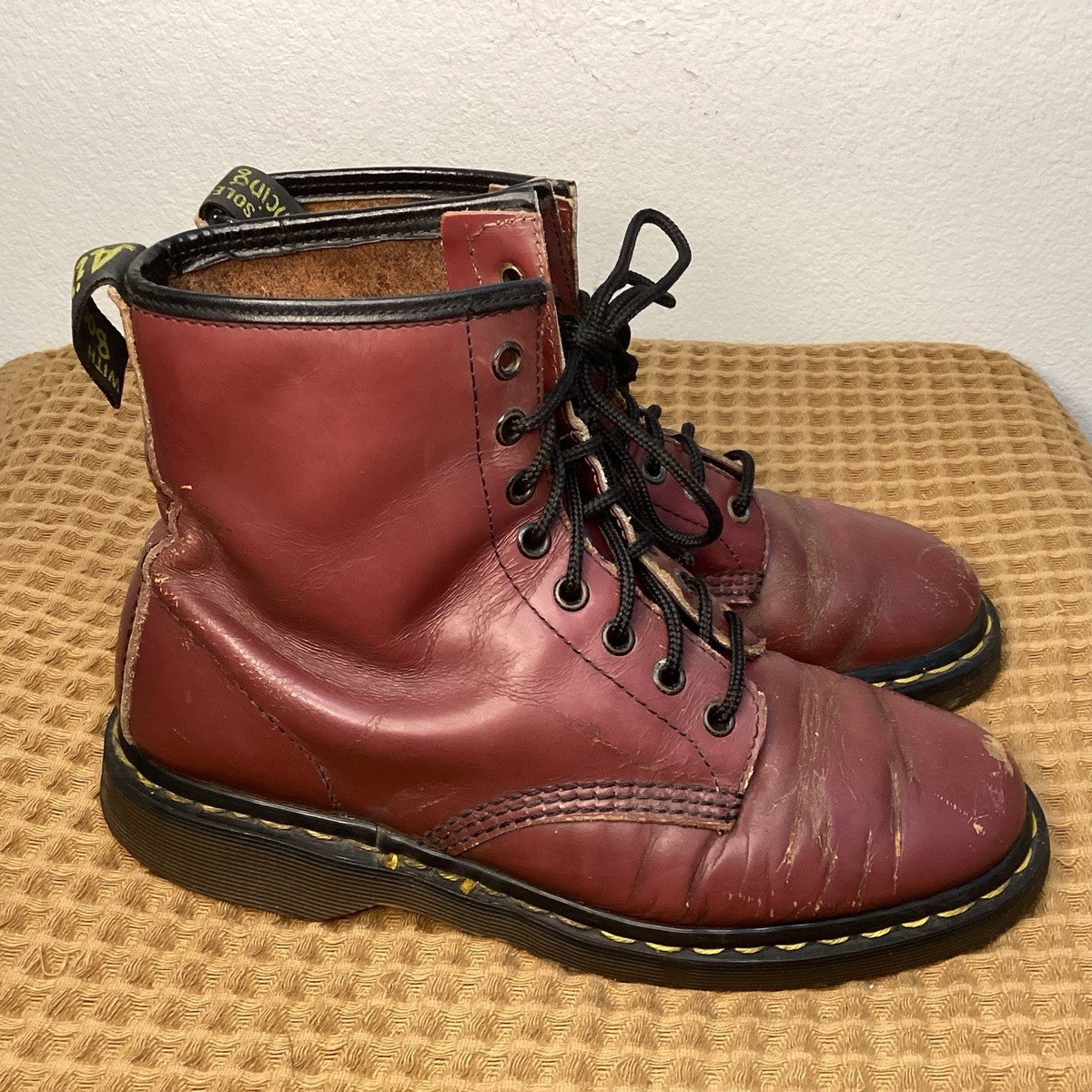 Dr Martens 1460 Cherry Red Leather Lace Up Boots Womens US Sz 8