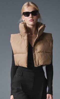 ALO Cropped Gold Rush Puffer Vest -Toasted Almond SIZE S