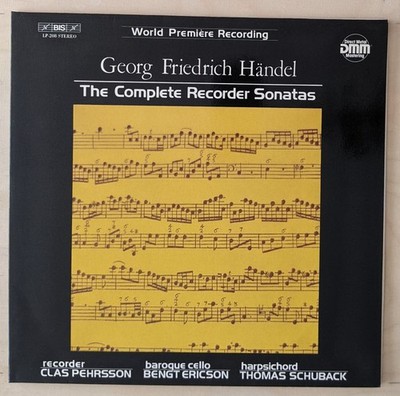 Händel The Complete Recorder Sonatas - Pehrsson Ericson Schuback BIS 1982  LP