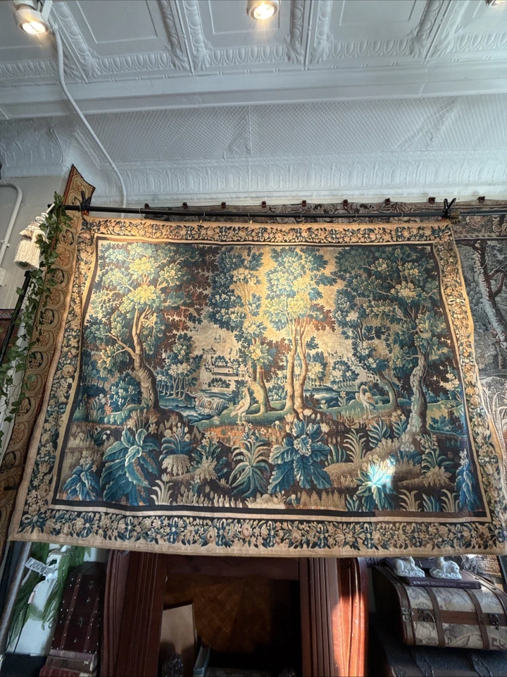 Gorgeous Rare Antique French Tapestry Style Natural Fiber Reproduction 78" x 57" - Image 2 of 4
