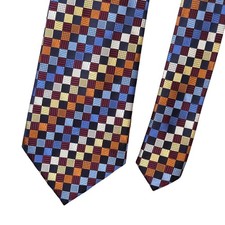 Jos. A. Bank Men Silk Tie Checkered Geometric Hand Sewn Multicolor Colorful