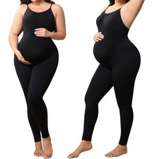 Maternity Jumpsuit Workout Romper for Pregnancy Seamless Leggings Bodysu Black