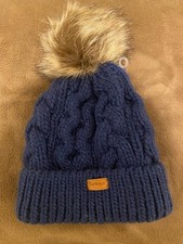 BARBOUR BLUE BOBBLE HAT KNITTED WARM POMPOM ONE SIZE