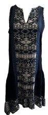 Vintage Karen Kane Sleeveless Dress - Small, Navy, Batik Trim, 100% Viscose