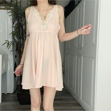vintage light pink babydoll nighty slip dress with lace trim