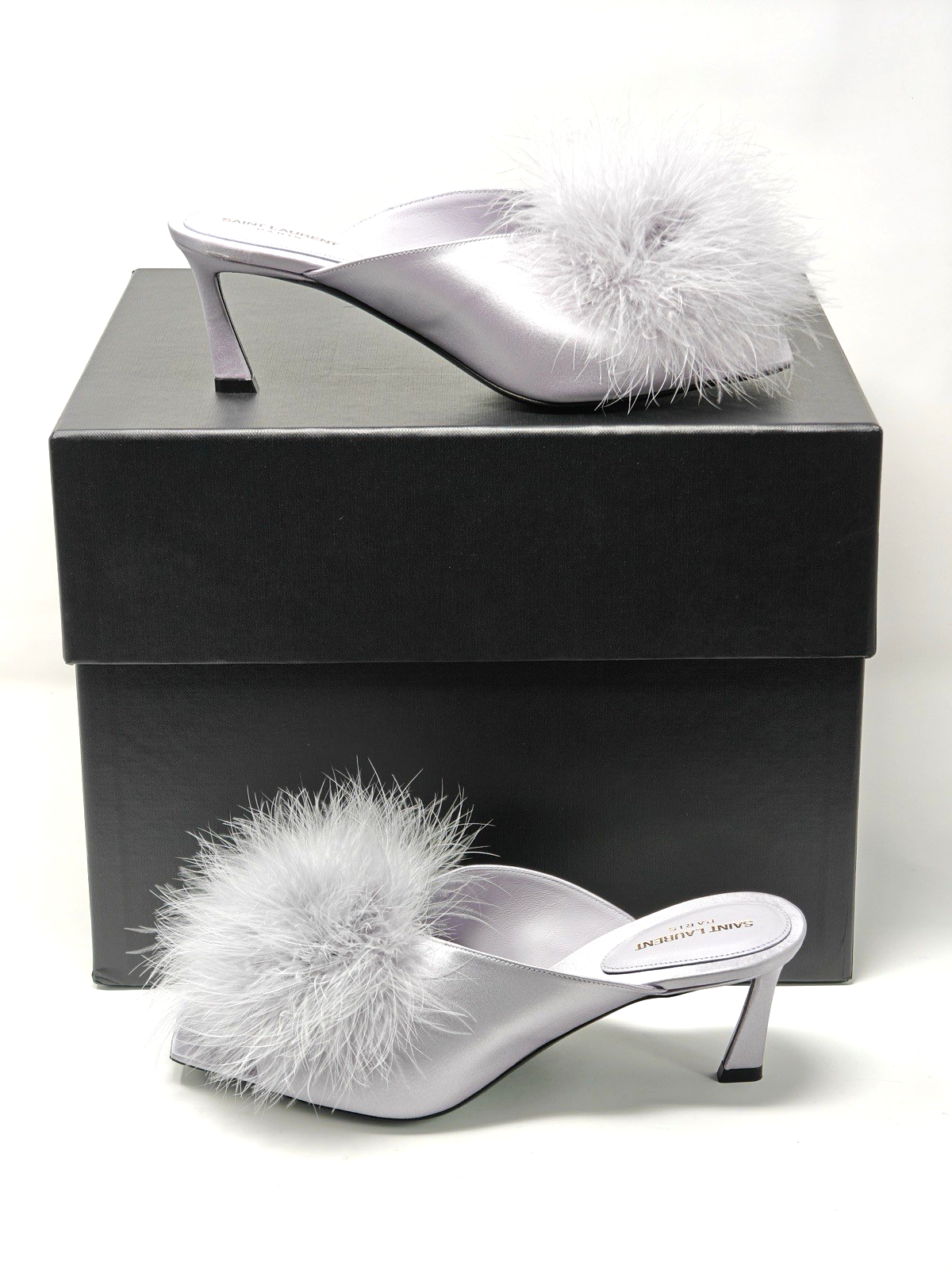 Saint Laurent YSL Mae 60 sandalo crepe pelliccia lavanda EU 38 5 UK 5 5 US 8 5 113G