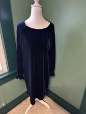 Nine West Navy Blue Velvet Sheath Dress Ruched Long Sleeve Knee Length S