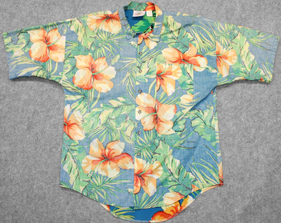 vintage PARADISE BEACH CLUB HAWAIIAN 80s Made USA Reverse Flower Print L Shirt