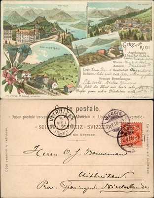 Litho AK Küssnacht am Rigi Gruss vom... Känzli Kulm Klosterli Bahnhof 1898