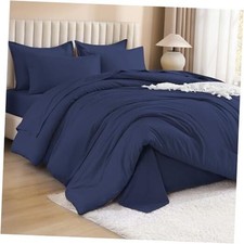Queen Comforter Set - 7 Pieces Bed in a Bag Queen Queen 90"x90" Navy Blue