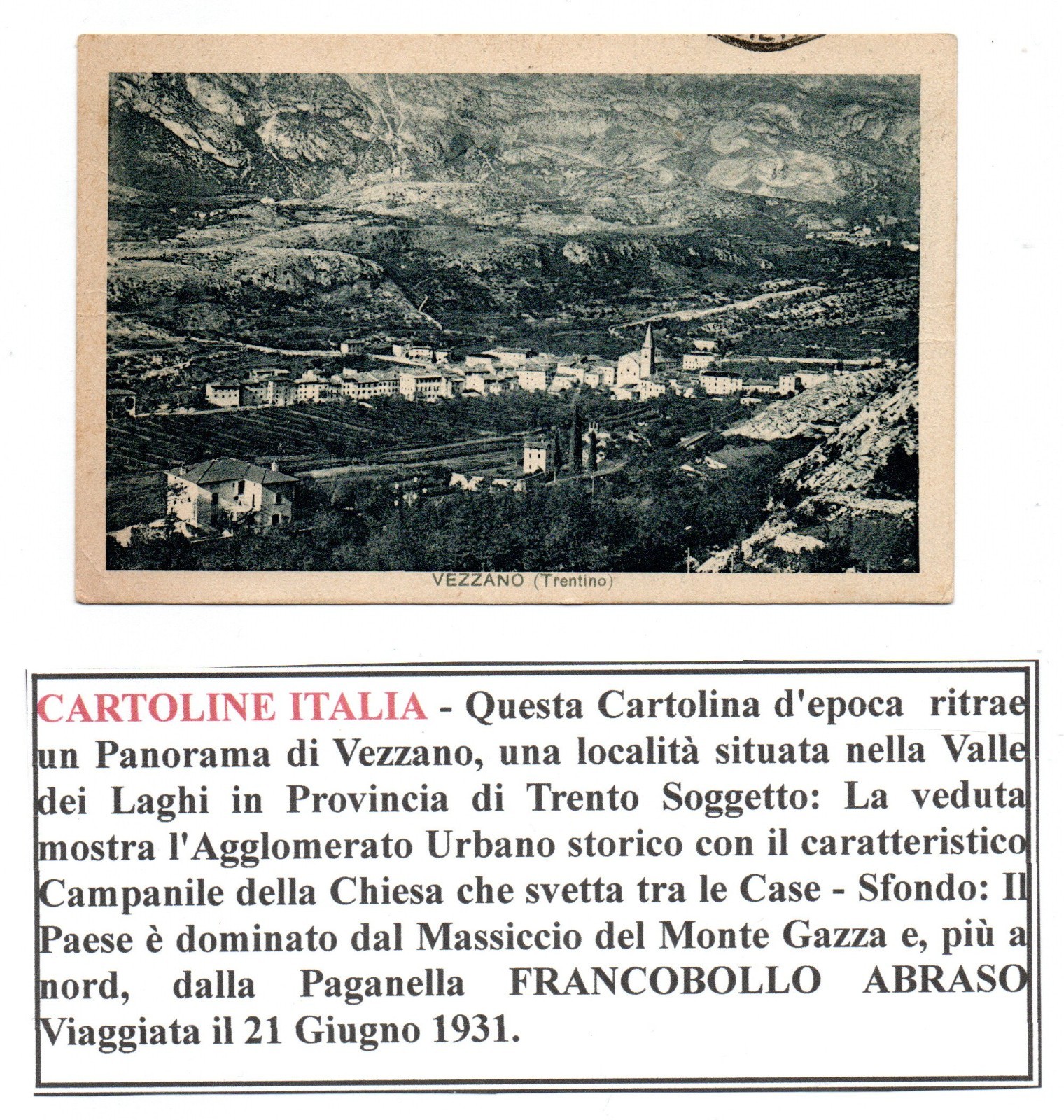 Vezzano Frazione di Vallelaghi (Trento) - 1931 - Panorama- (Vedi Descrizione)