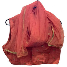 Lehenga Choli Set Pink Gold Floral Beaded Crop Top Matching Sheer Airy Dupatta