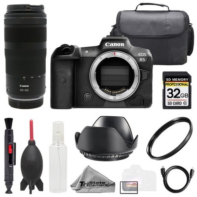 Canon EOS R5 + RF 100-400mm f/5.6-8 IS USM Lens +32GB +Bag+ UV Filter- Basic Kit