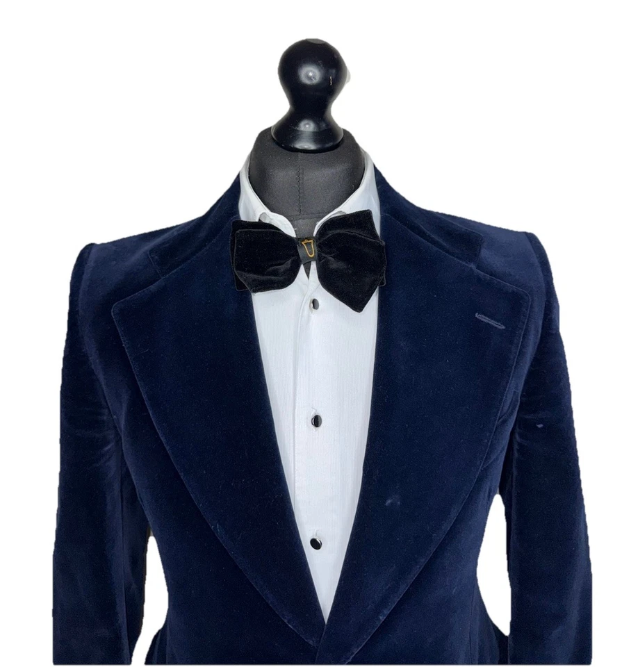 CHAQUETA DE FUMAR DE DISEÑO DE LUJO VINTAGE HARRODS AZUL MEDIANOCHE 38R Foto 3 de 4