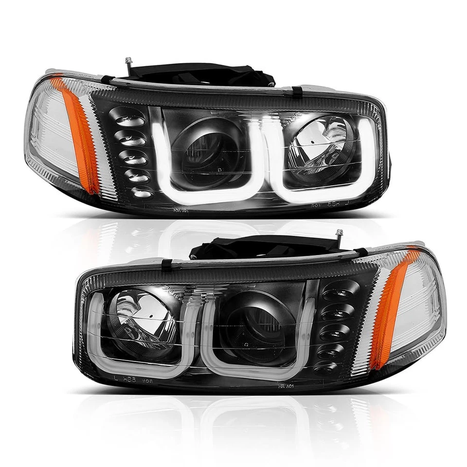 Juego de faros proyectores lentes transparentes negros para GMC Sierra 1500 1999-2006 Foto 2 de 4