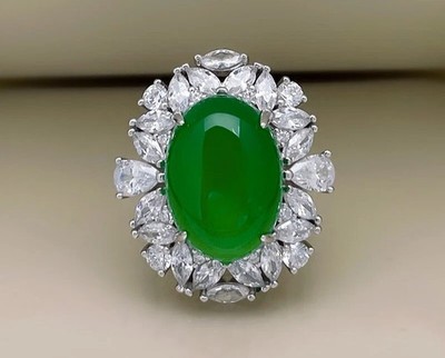 6.00Ct Oval cut Natural Emerald & Diamond Real 18K white gold Wedding Ring