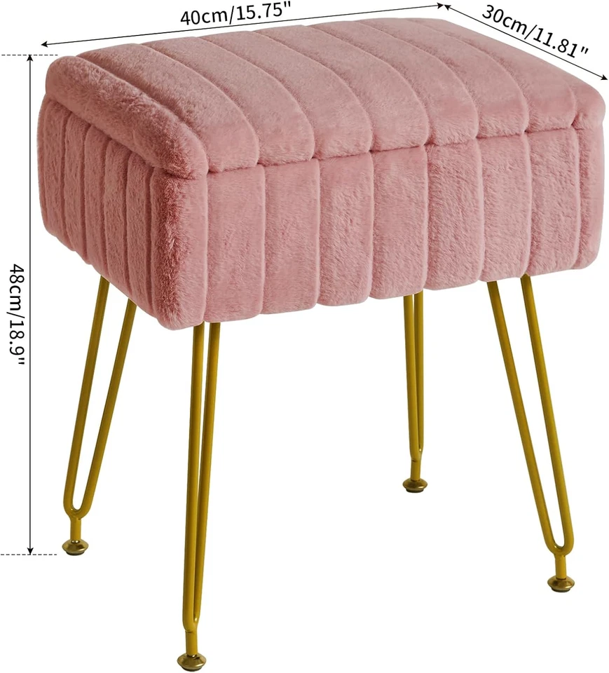Stool Chair with Storage Space, Footstool Ottoman, Small Side Table 4 Metal Legs - Image 3 of 4