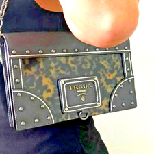Rare Prada Saffiano leather Tortoise Shell Studded  Flap Handbag