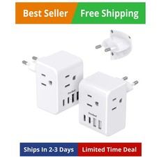 2 Pack European Travel Plug Adapter, International Power Plug Adapter with 3 ...