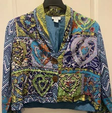Minnie's Closet Size M Blue Green Patchwork Jacket Blazer  Tapestry Artsy.  l2