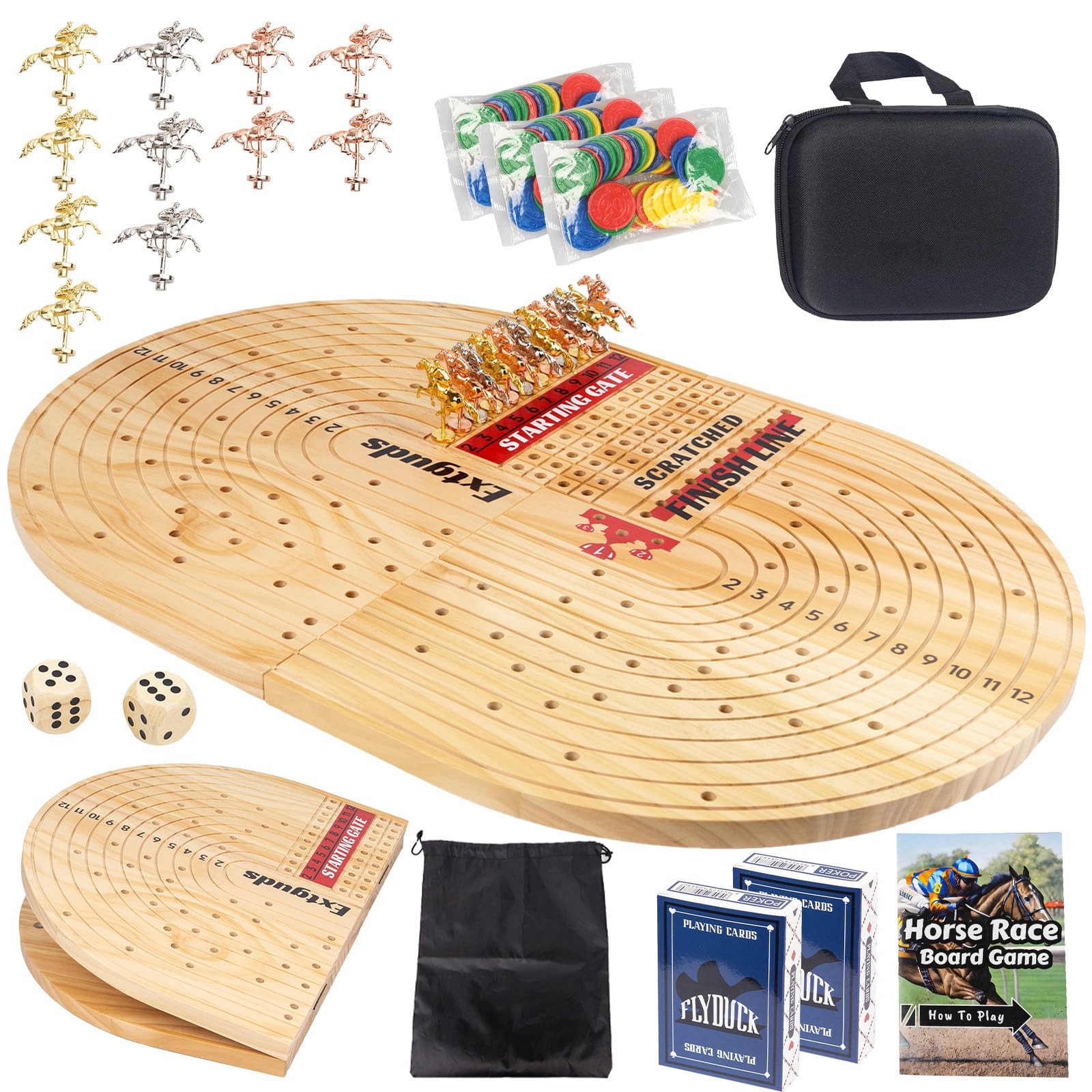 24.8In Wood Horse Race Board Game,Foldable Horse Racing Game