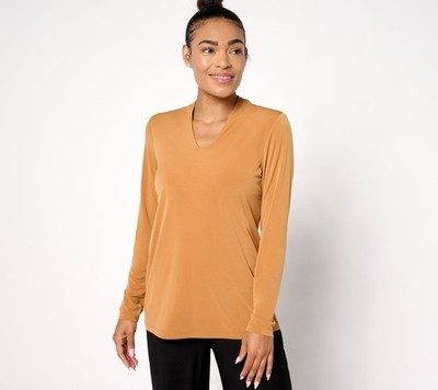 Susan Graver Women's Top Sz S Essentials Liquid Knit Voop Neck Yellow A672463