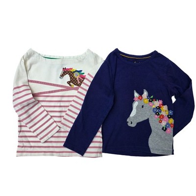Mini Boden 3-4Y Horse Applique Shirts Set Floral Equestrian Preppy Cotton