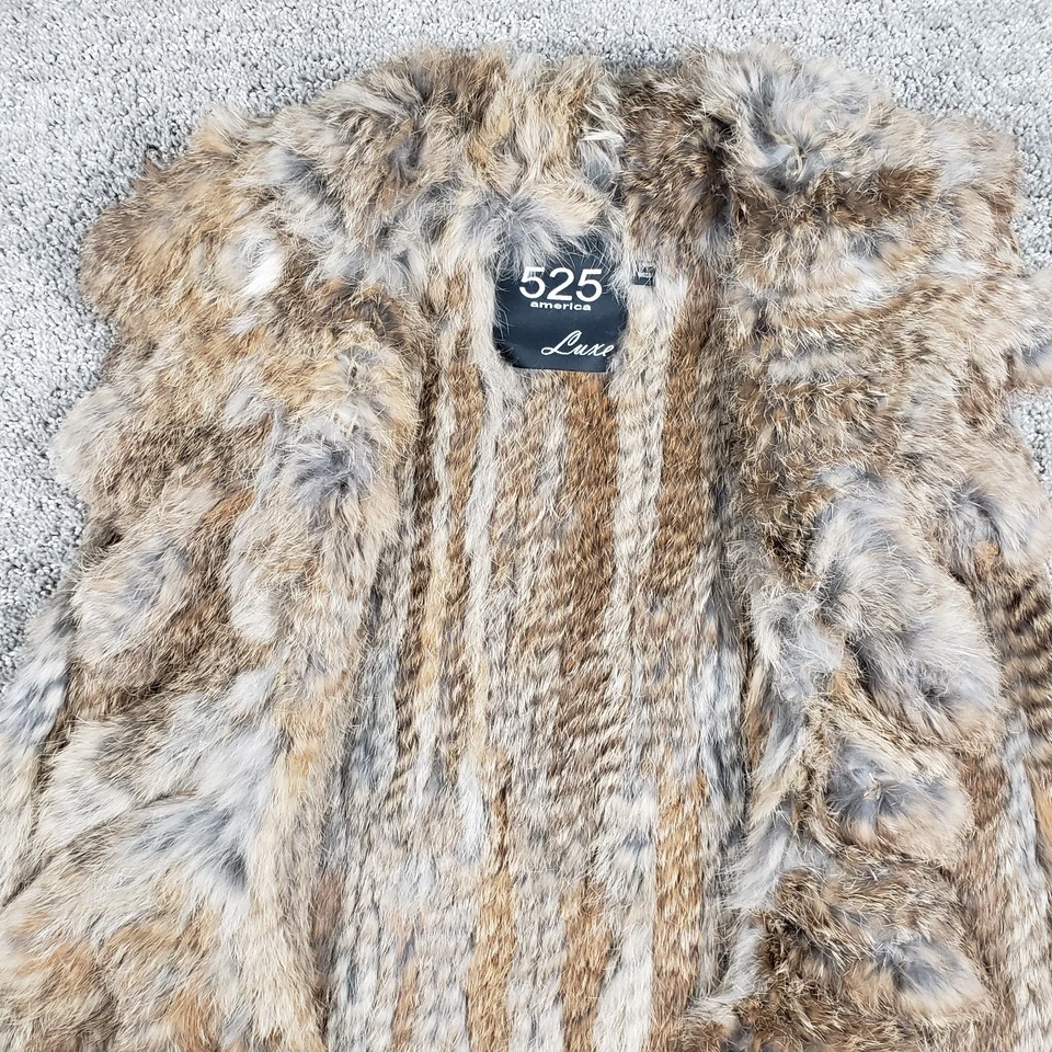 Chaleco de piel de conejo natural real para mujer pequeño marrón chaleco chaqueta 525 America Luxe Foto 2 de 4
