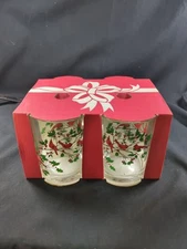 Vintage Set of 4 Libbey Tumbler Cardinal Holly Berries Glasses Lowball Drinking