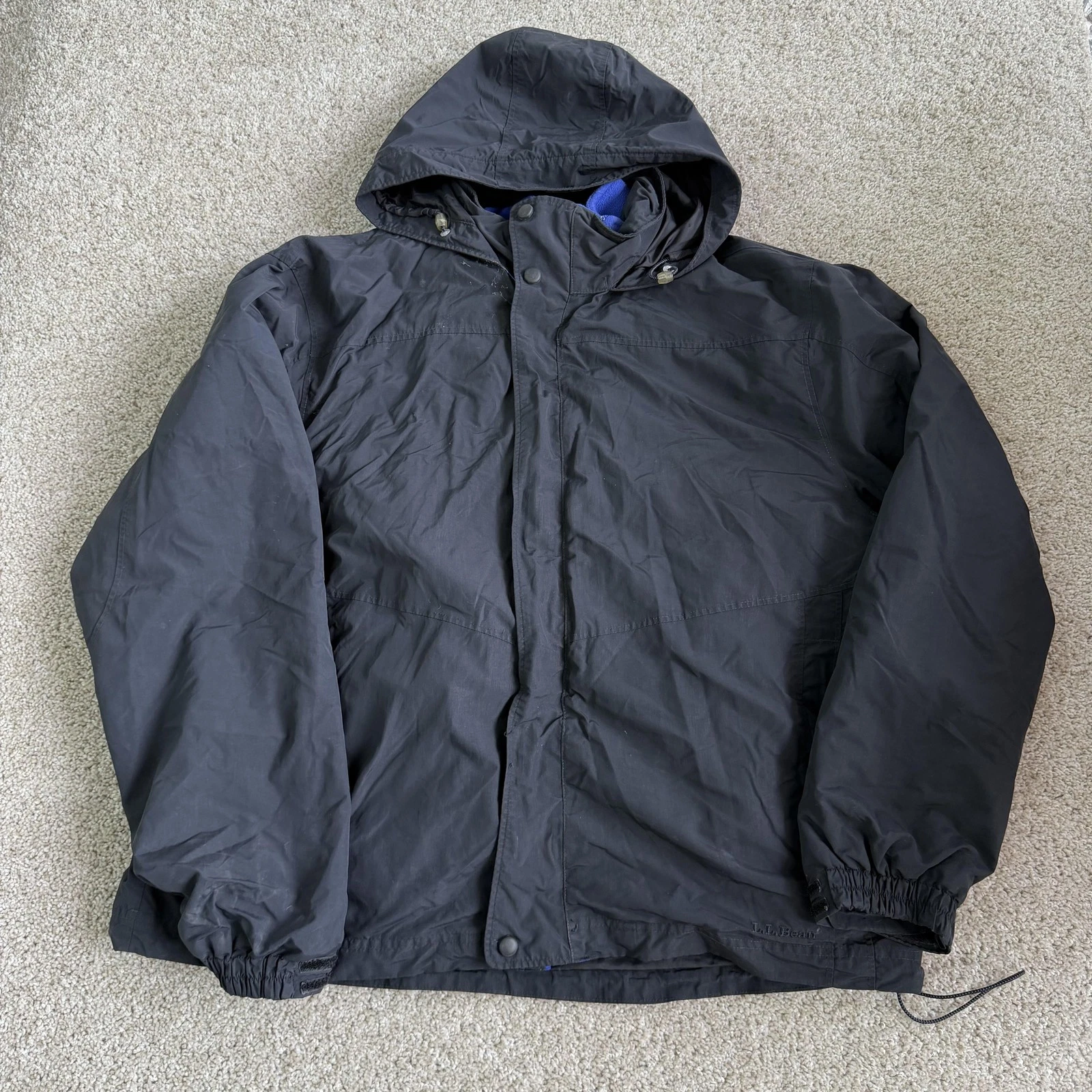 L.L.Bean Jacket Mens XL Black 3-in-1 Hooded Fleece Lined Winter Outdoor Parka