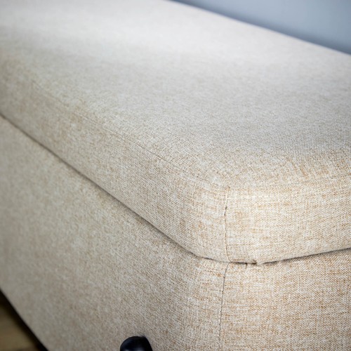 Fabric Storage Ottoman Linen Off White Metal Legs Space Saving Seat Furniture - Picture 6 of 7